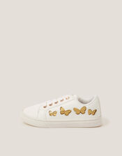 Metallic Butterfly Lace Up Trainers, Ivory (IVORY), large