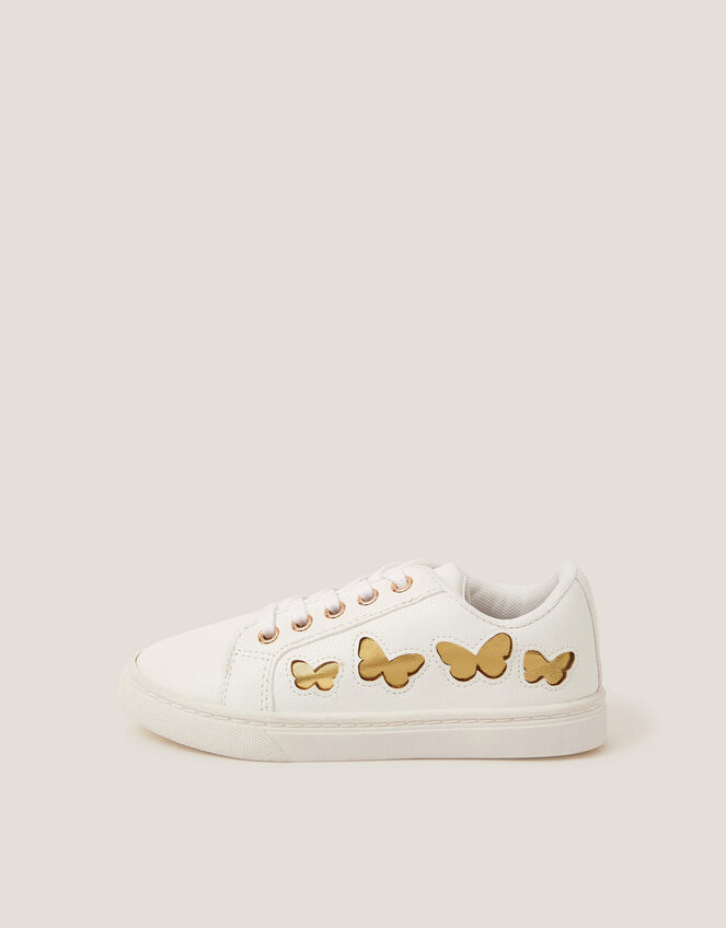 Metallic Butterfly Lace Up Trainers, Ivory (IVORY), large