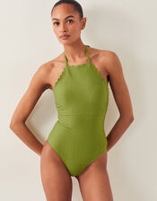 Alina Scallop Halter Swimsuit, Green (GREEN), large