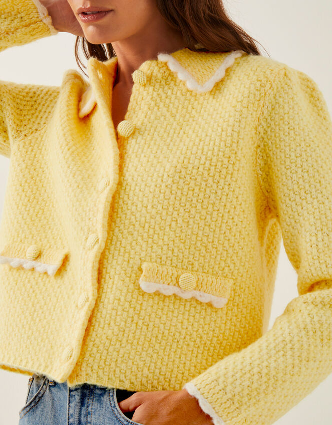 Nina Scalloped Collar Cardigan, Yellow (YELLOW), large