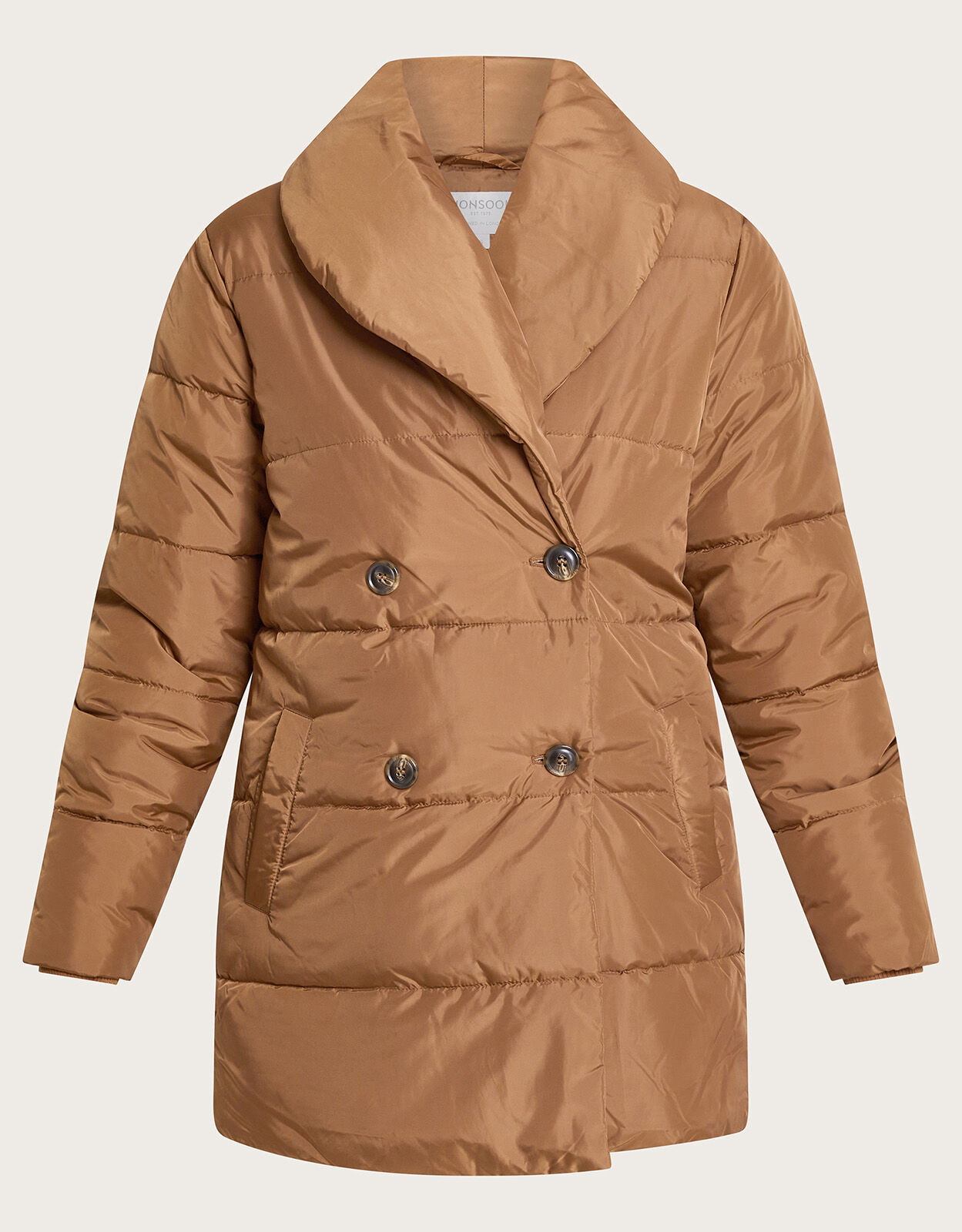 Shannon Shawl Collar Padded Coat Camel | Women's Coats | Monsoon UK.