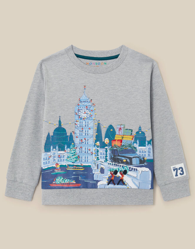 London Graphic Christmas Sweatshirt, Grey (GREY), large