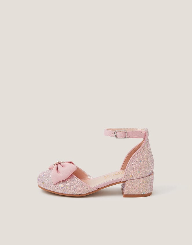 Closed-Toe Bow Glitter Heels, Pink (PINK), large