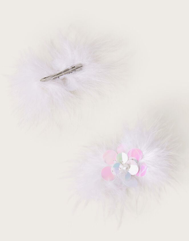 2-Pack Feather Sequin Flower Hair Clips, , large