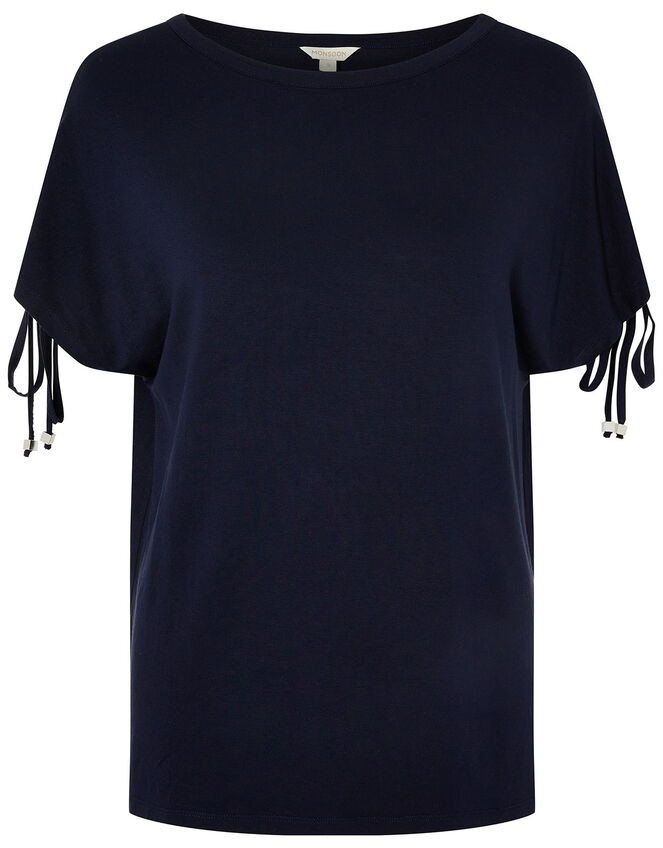 LOUNGE Ruched Sleeve T-Shirt, Blue (NAVY), large