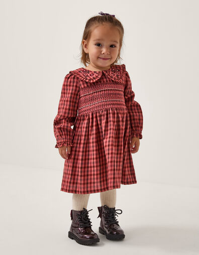 Baby Embroidered Check Dress, Brown (BROWN), large
