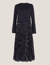 Daisy Spot Pleated Midi Dress, Blue (NAVY), large