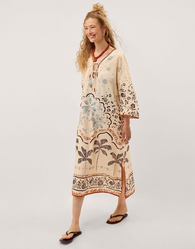 Aleah Tropical Print Midi Kaftan, Ivory (IVORY), large