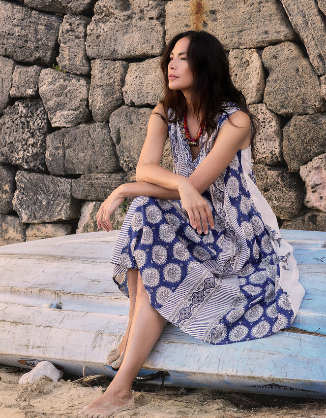 East Sleeveless Print Dress, Blue (BLUE), large