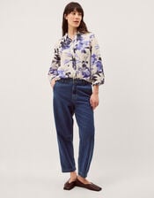 Nicolette Floral Linen Blend Shirt, Blue (BLUE), large