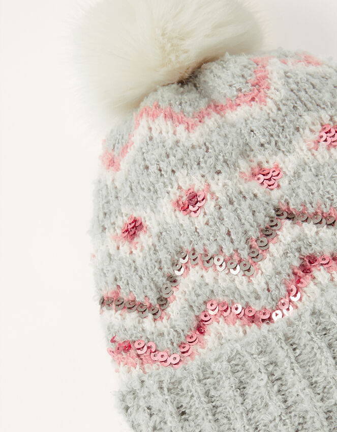 Lilly Sequin Pom-Pom Beanie, Blue (BLUE), large
