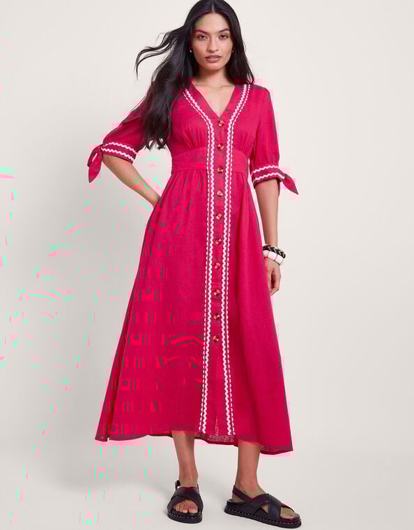Lita V-Neck Ric Rac Midi Dress, Pink (PINK), large