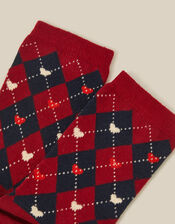 Argyle Heart Socks, Red (BURGUNDY), large