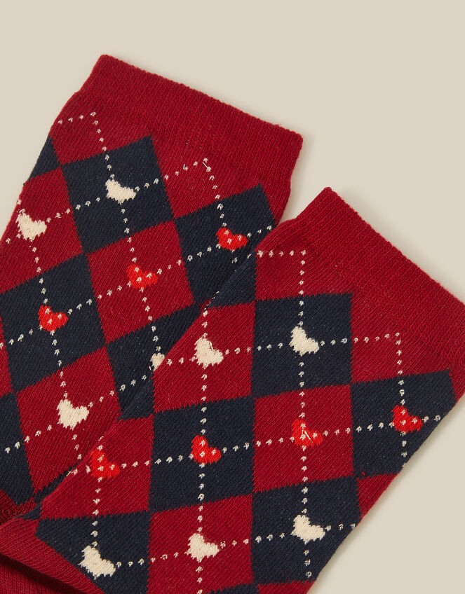 Argyle Heart Socks, Red (BURGUNDY), large