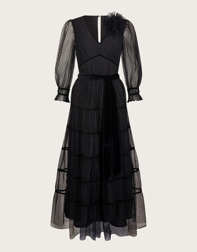 Shayla Spot Tiered Dress, Black (BLACK), large