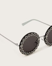 Glitter Floral Round Sunglasses, , large