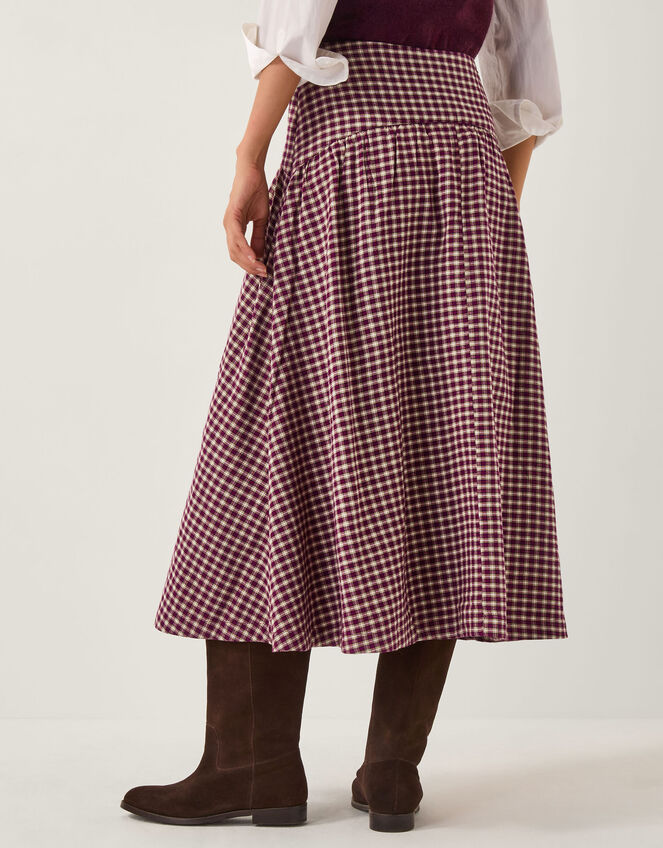 Agatha Check Drop Waist Midi Skirt Red