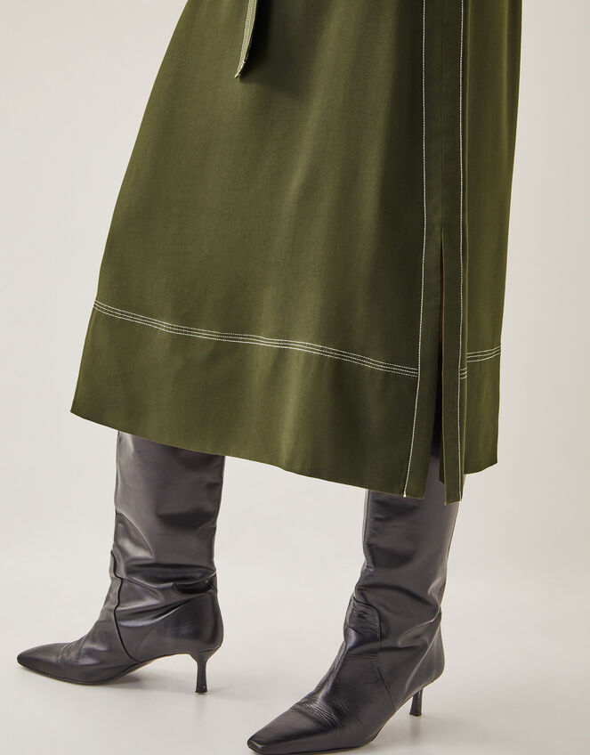 Katya Tie Waist Midi Skirt, Green (KHAKI), large