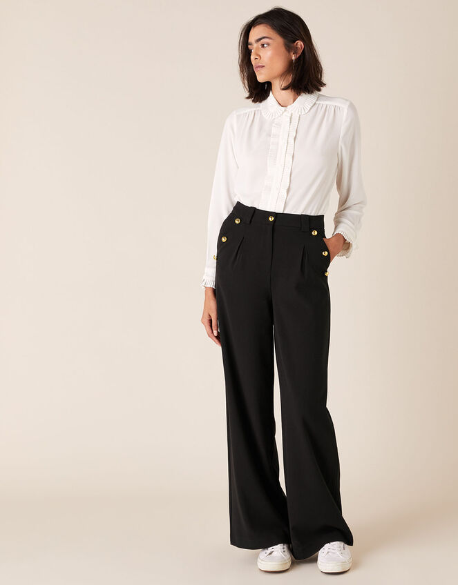 Military Wide-Leg Trousers, Black (BLACK), large