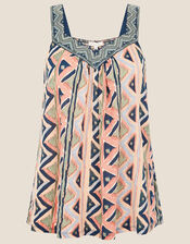 Berta Embroidered Geo Print Cami, Blue (BLUE), large