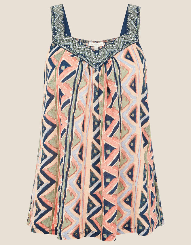 Berta Embroidered Geo Print Cami, Blue (BLUE), large