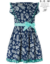 Naomi Fruit Print Dress in Organic Cotton, Blue (NAVY), large