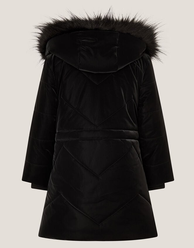 Faux Fur Hood Padded Coat, Black (BLACK), large