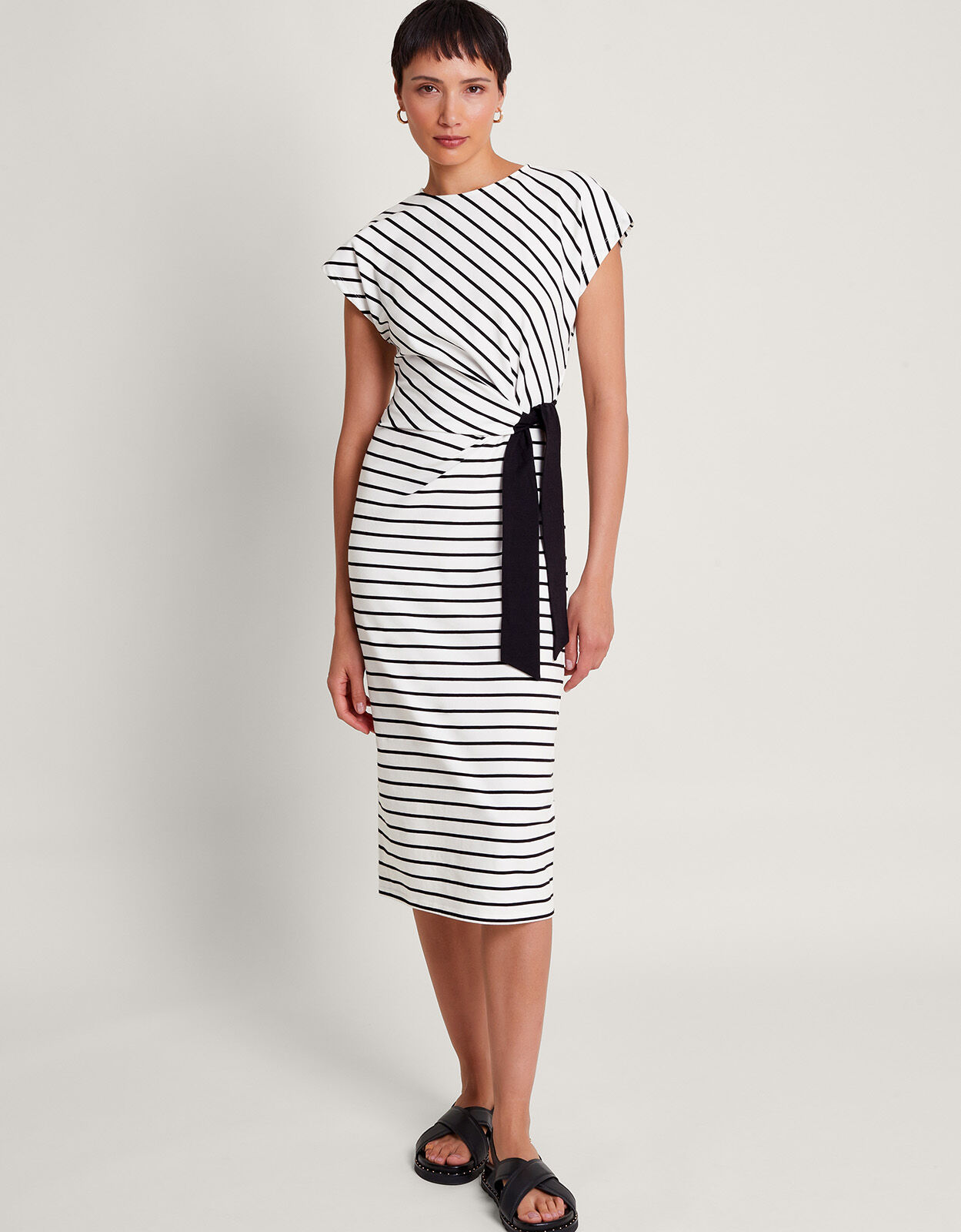 Sanya Stripe Tie Dress Ivory Midi Dresses Monsoon UK