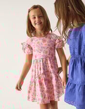 Floral Jacquard Ruffle Dress, Ivory (IVORY), large