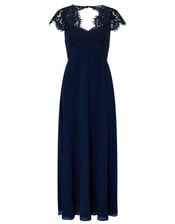 Marne Maxi Dress with Floral Lace, Blue (NAVY), large
