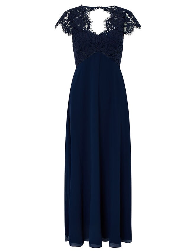 Marne Maxi Dress with Floral Lace, Blue (NAVY), large