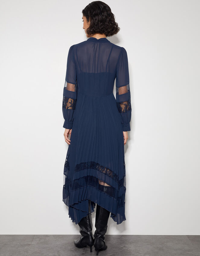 Florence Lace Insert Pleated Midi Dress, Blue (NAVY), large