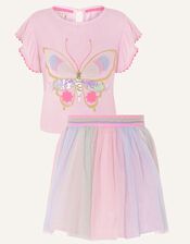 Butterfly Top and Skirt Set , Pink (PALE PINK), large