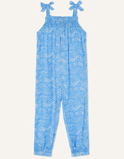 MINI ME Tie Shoulder Printed Jumpsuit, Blue (BLUE), large