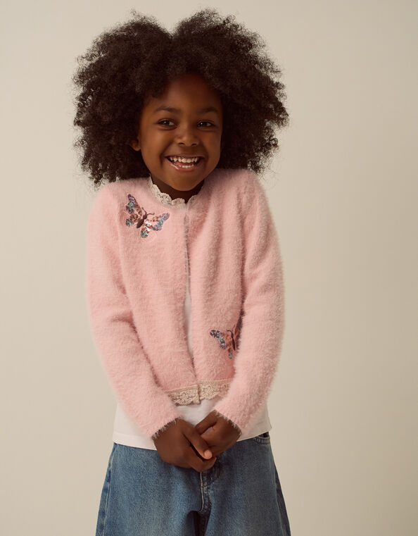 Sequin Butterfly Fluffy Cardigan, Pink (PINK), large