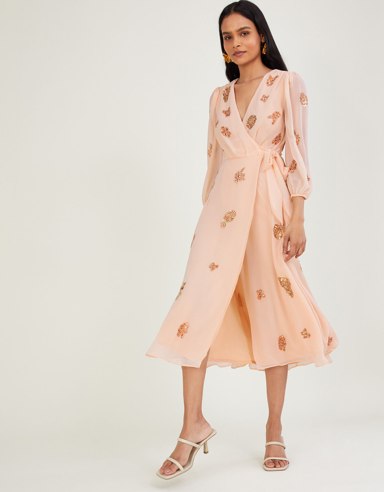 Ava Embroidered Dress in Recycled Polyester Orange