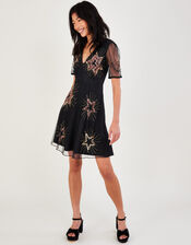 Bronwyn Sequin Star Short Dress, Black (BLACK), large