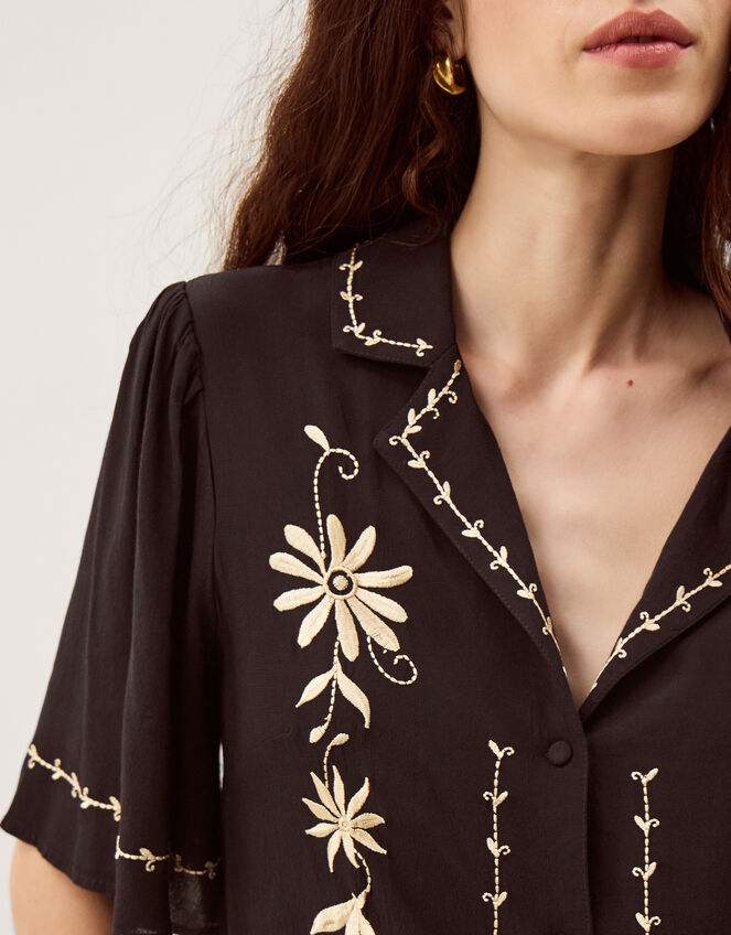 Wren Floral Embroidered Shirt Black
