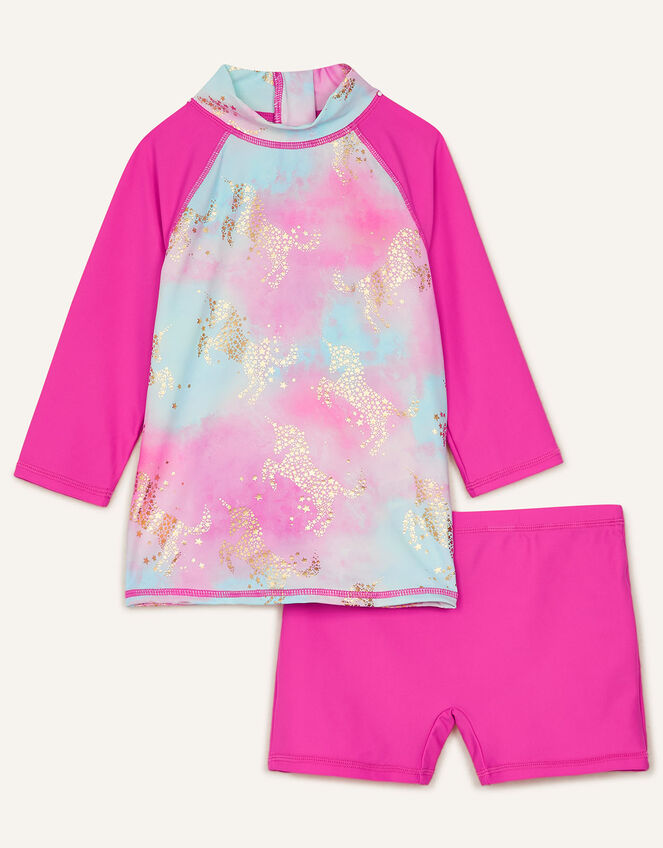 Unicorn Print Sunsafe Swim Set , Blue (TURQUOISE), large