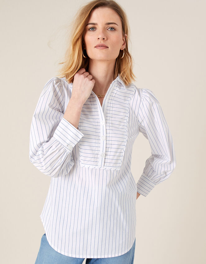 Pinstripe Poplin Shirt, Ivory (IVORY), large