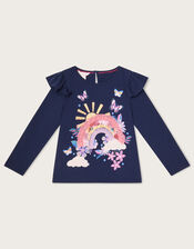 Rainbow Long Sleeve Top, Blue (NAVY), large