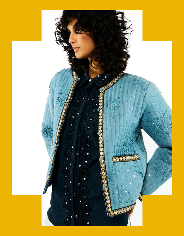 Wild Valentin Embellished Quilted Jacket, Blue (BLUE), large