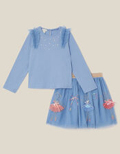 Ballerina Rhinestone Top & Disco Skirt Set, Blue (BLUE), large