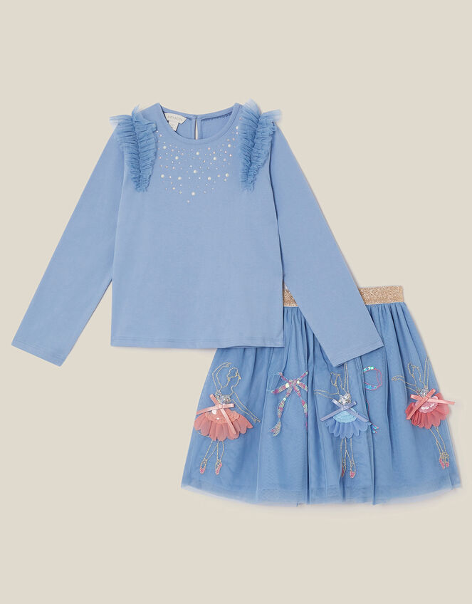 Ballerina Rhinestone Top & Disco Skirt Set, Blue (BLUE), large