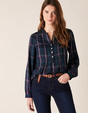 Check Longline Shirt, Blue (NAVY), large