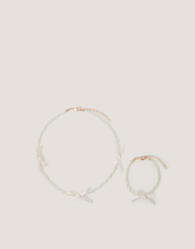 Rose Bow Pearl Necklace & Bracelet Set, , large