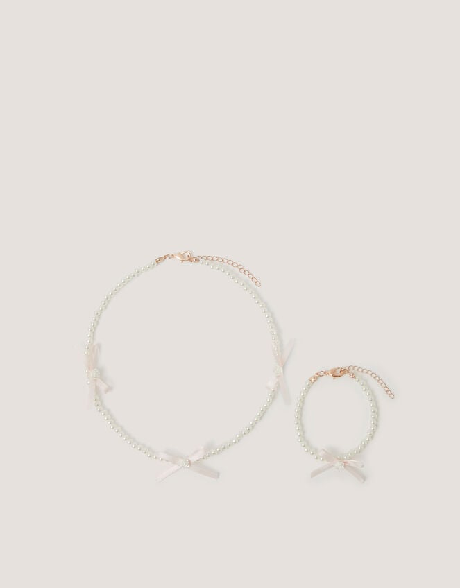 Rose Bow Pearl Necklace & Bracelet Set, , large