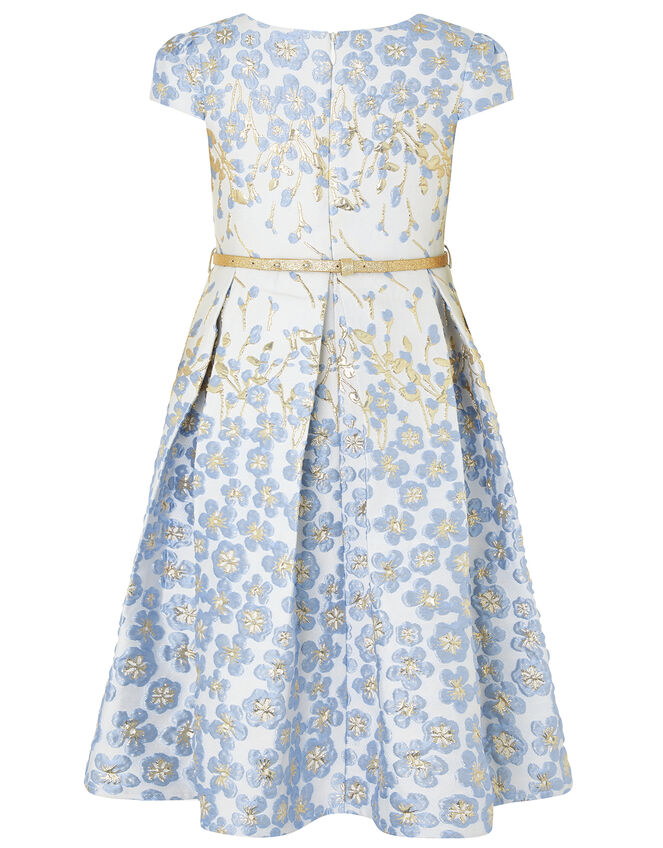 Petal Jacquard Occasion Dress with Glitter Belt, Blue (BLUE), large