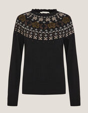 Fia Hotfix Fair Isle Jumper, Black (BLACK), large