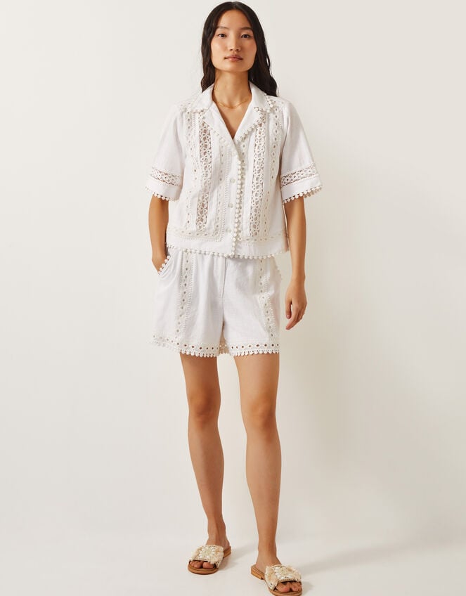 Irina Short Sleeve Lace Shirt, White (WHITE), large